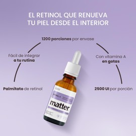 Matter Retinol A, Vitamina A de Palmitato de Retinol con CAPTEX® y Aceite TCM, Apoya la Salud de la Piel, Protección Celular y Bienestar Integral, 1 Gotero con 60 ml Frasco Gotero (1200 Porciones)