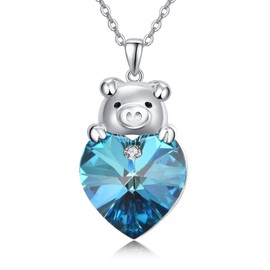 AENEAS Pig Necklace Sterling Silver Heart Blue Crystal Necklace Cute Pig Pendant Jewellery Gifts for Women Girls