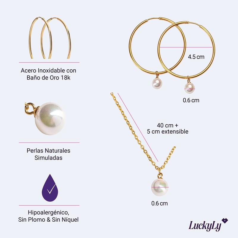LuckyLy Set Juego de Joyería para Mujer con Perlas Naturales,