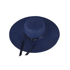 Women's Bow Foldable UV Protection Sun Hat Straw Hat Beach Hat Summer Hat Floppy Hat, Deep blue