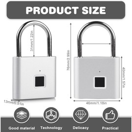 Fingerprint Lock USB Charging Padlock Fingerprint Fingerprint Waterproof Padlock with Fingerprint for Gym, Warehouses, Luggage, Locker
