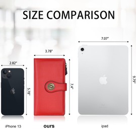 Travelambo Wallets Women RFID Large Capacity Luxury Waxed Leather Clutch Wallet Multi Card Organizer (Red)