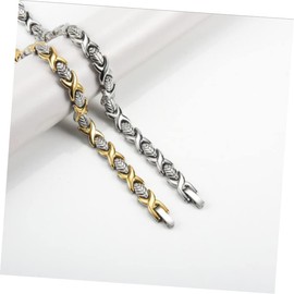 Baluue 2 Pcs Titanium Steel Bracelet for Men Magnetic Therapy Hand Chain Wristband Silver Bracelet Men Fashion Jewelry for Him