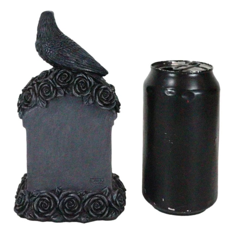Gothic Raven Crow Perching On Black Roses Graveyard Tomb Headstone