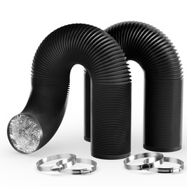 SUPROCKY 2-Pack 4" Non-Insulated Flex Air Aluminum Ducting 25 Ft Heavy-Duty Three Layer Protection Vent Hose for HVAC Ventilation, 4 Clamps Included