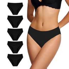 Battewa BATTEWA Oeko-TEX Certified Leak Proof Underwear for Women Bikini Breathable Incontinence Underwear Odor Control Protective Briefs (Black, S, 5 Pack)