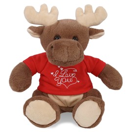 DolliBu I Love You Valentine Plush Moose - Cute Stuffed Animal with Red Shirt and Name Personalization Gift for Valentines Day, Birthday, Anniversary, Romantic Date - 9 Inches