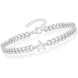 QttvbTna Letter A Cuban Chain Necklace, Hypoallergenic Sturdy Stainless Steel Link Chain Necklace for Men, Anniversary Valentine's Day for Men Women Boys Kids