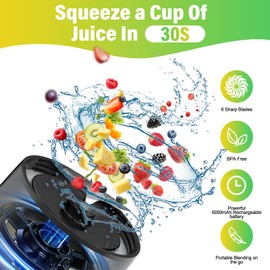 Portable Blender, 360W Personal Blender for Shakes and Smoothies for Kitchen, 24 Oz BPA Free Traveling Juicer Cup and Lid with 6 Blades, Self Cleaning Portable Juicer for Kitchen/Travel/Gym, Black