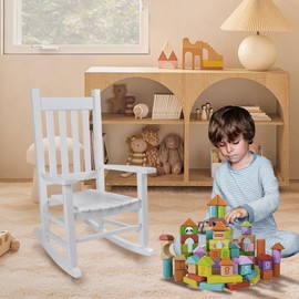 Hngilkoo Wooden Rocking Chair for Toddlers and Children Comfy Recliner Rocker for Baby Girls Outdoor Lounge Chair for Kids Age 6-10 Indoor White