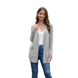 VIISHOW Women Cardigan Sweater Lightweight Open Front Long Sleeve Soft Fine Knit Casual Trendy Kimono Cardigans with Pockets,Grey,X-Large