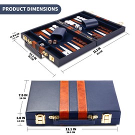 Backgammon Set for 2 Players, 11 Inch Backgammon Case with Complete Accessories, Portable Travel Play Set Backgammon with Carry Handle Backgammon Sets for Adults (Navy Blue)