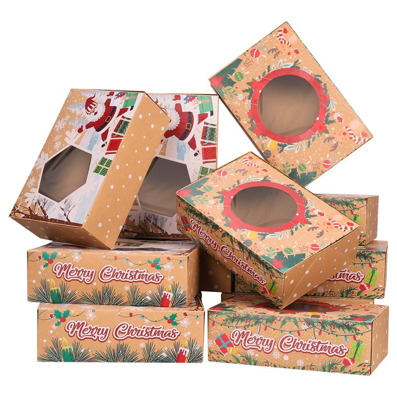 Cabilock 12pcs Christmas Cookie Boxes Packaging Kraft Paper Candy Boxes