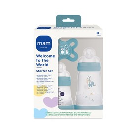 MAM, Gift Set for Newborns, 1 x Anti-Colic Bottle 130 ml, 1 x Anti-Colic Bottle 260 ml, 1 x Original Start Soother, from 0 Months, Blue