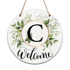 Letter C Wreaths Welcome Sign For Front Door, Greenery Boho Decorations Monogram Sign For Home, Initial Door Signs Wreath For All Seasons, Last Name Signs Housewarming Gifts For Friends Family -03