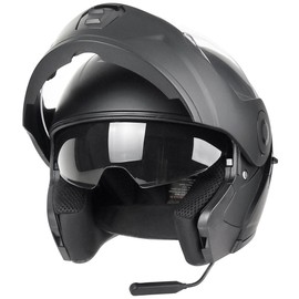GDM Raptor Modular Bluetooth Motorcycle Helmet Flip-up, Matte Black (Medium)