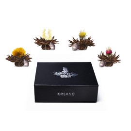 Creano ErblühTeelini Tea Flowers ‘Black Tea’ Mix Set of 6 in an Elegant Magnetic Box with Silver Embossing