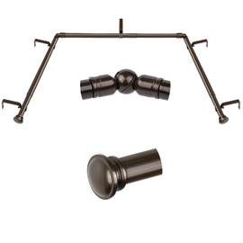 TONIAL Bay Window Curtain Rods, 36 to 72 Inch Center Rod for window, 20 to 36 Inch Side Rods for windows 3/4 Inch Decorative Drapery Rods with Small Cap Finial, Bronze
