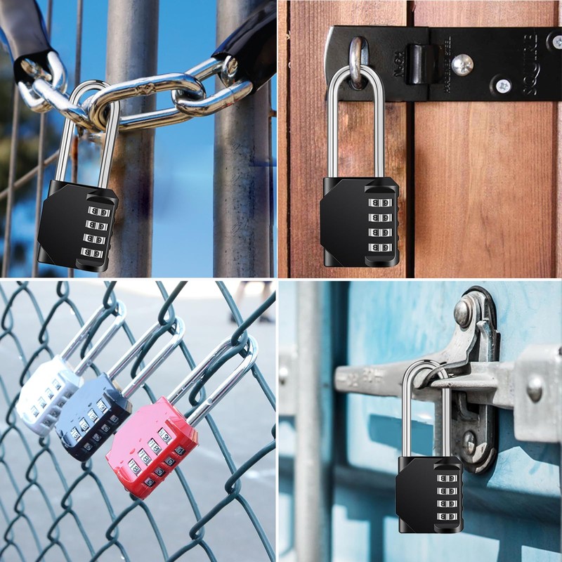 ZHEGE Number Padlock with Long Shackle, 4-Digit Combination Lock, Long,