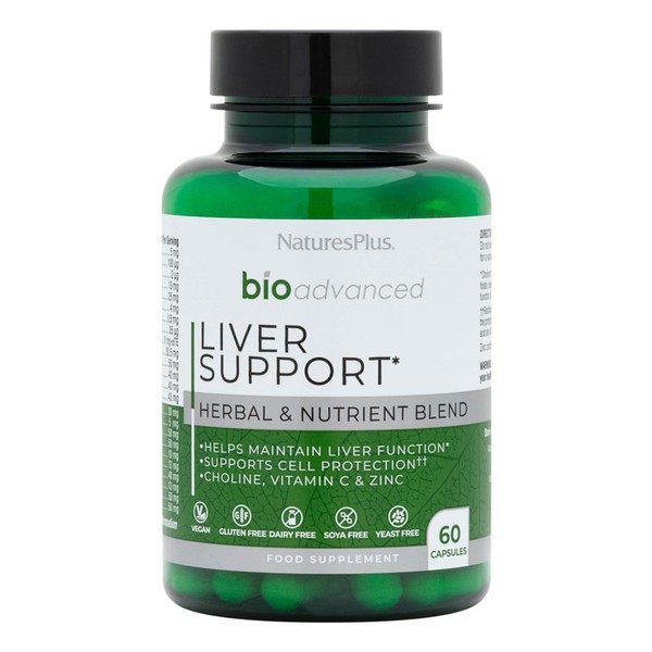 NaturesPlus BioAdvanced Liver Support - Liver Health Supplement with Turmeric, Artichoke, Milk Thistle, Dandelion, Choline and Methyl Bs - Gluten, Dairy and SOYA Free - Vegan - 60 Capsules