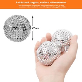 Magnetic Acupressure Balls & 5 Acupressure Ring & 2 Acupressure Bracelets, 47 mm Hedgehog Ball, Small Metal and Massage Rings for Fingers for Stress Relief or Massage, Pack of 2
