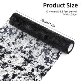 10m x 28cm Table Runner Sparkling Polyester Tulle Ribbon Roll Shiny Table Decoration for DIY,Wedding,Banquet,Birthday,Party and Decorations,Home Decor (Black)
