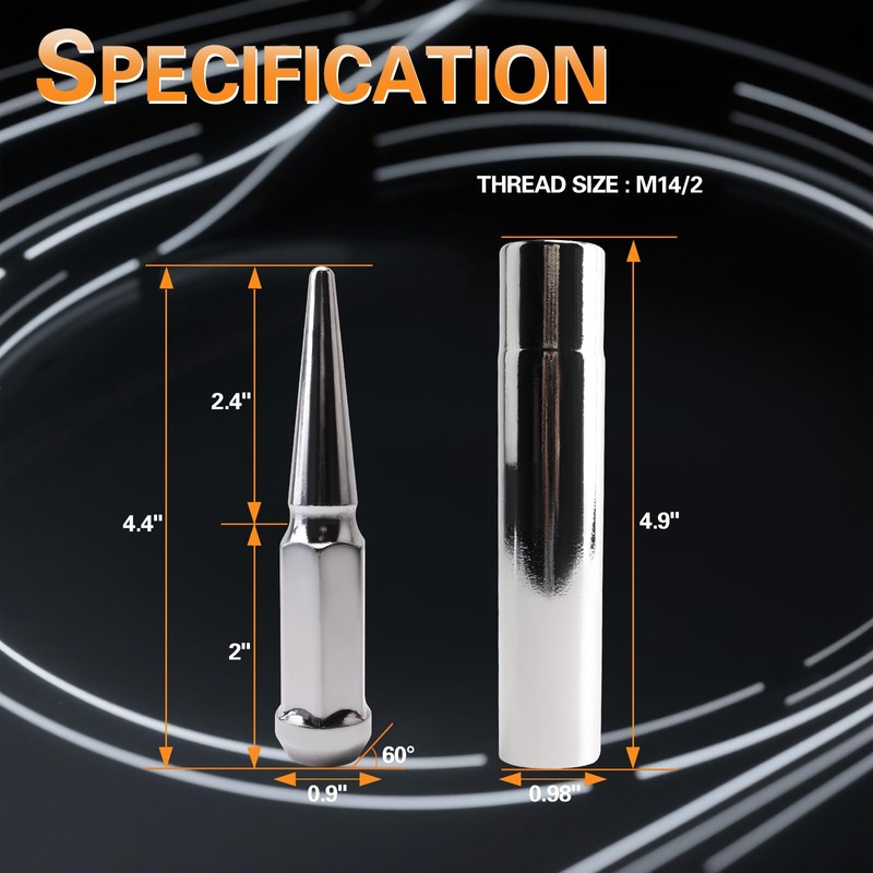 M14x2.0 Wheel Spike Lug Nuts & Cone/Conical Bulge Seat kit，Compatible