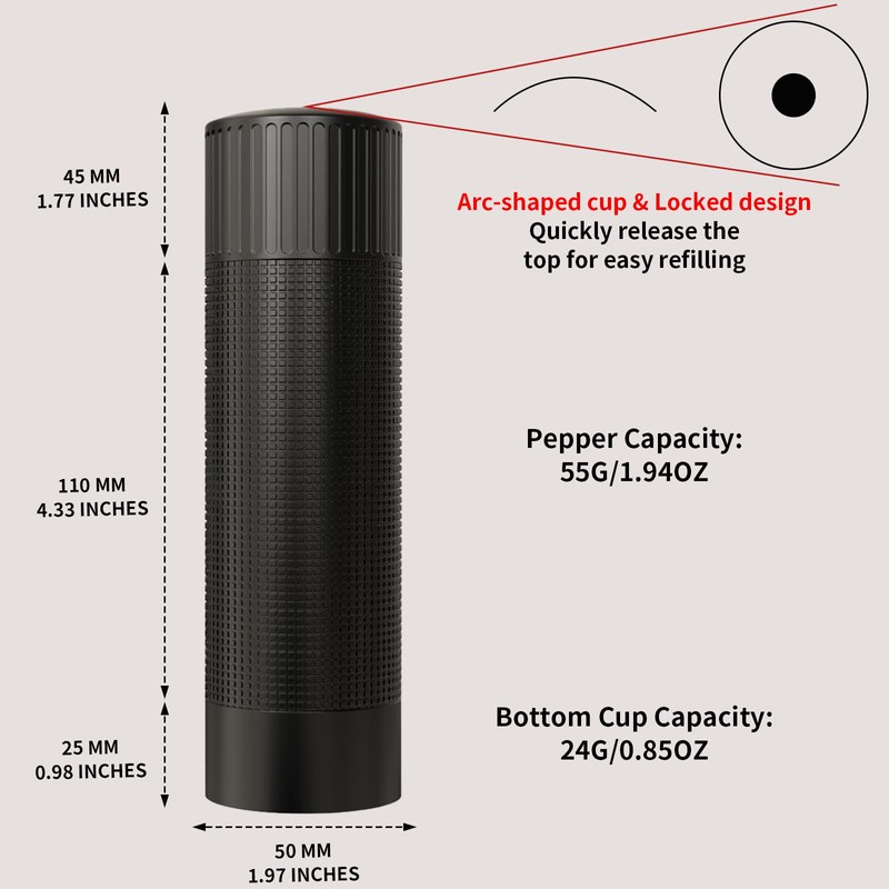 WhiteRhino Professional Pepper Grinder Mill with Top Button Lock,Heavy Duty