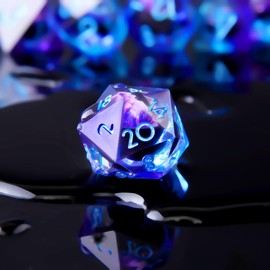 YEMEKO Beholder'S Eye DND Dice- Dragon Eye Liquid Core Sharp Edge Handmade Dice Set for Dungeons and Dragons Ttrpg, Multi-Sided RPG Polyhedral Resin Roleplaying(Blue Purple