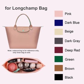 D.Dup Handbag Organiser, Multi-Pocket, Felt, Folding Tote Bag Insert, Wallet, for Longchamp Bags, Medium, Beige