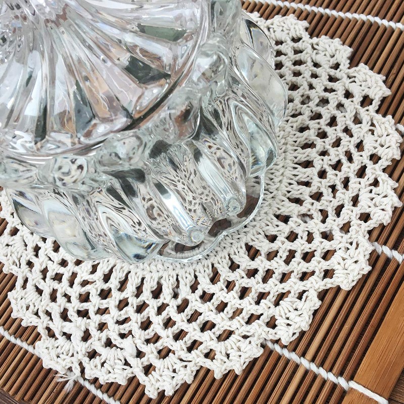 4 PCS Beige 6 Inch Round 100% HANDMADE Crochet Lace