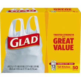 Glad Tall Handle-Tie Kitchen Trash Bags - 13 Gallon - 50 Count - 4 Pack (Packaging May Vary)
