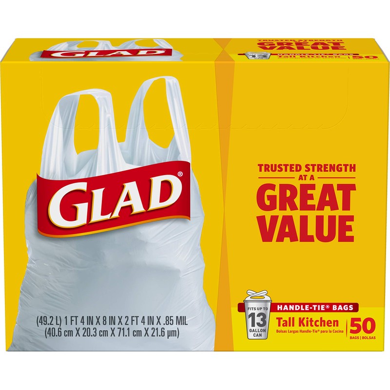 Glad Tall Handle-Tie Kitchen Trash Bags - 13 Gallon -