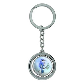 GRAPHICS & MORE Blue Jay Watercolor Northeastern Bird Keychain Spinning Round Chrome Plated Metal