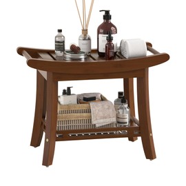 Eastglory Bamboo Shower Bench Chair Bathroom Shower Stool Seat for Inside Shower Bathtub with Storage Shelf Shower Foot Rest for Shaving Legs 39 x 13 x 19.2 Inches Chestnut Brown