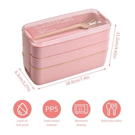 Daelesr 1 Pack Reusable Lunch Bento Boxes, Meal Prep Lunch Box with Cutlery, Bento Lunch Box, 3 Compartments Stackable Food Storage Container Portable, Leakproo for Adults Kids 900 ml (Beige)