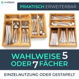 KARBAN Bamboo Cutlery Tray Small and Narrow - Space-Saving Cutlery Tray as Organiser for Kitchen Drawers, FSC-Certified Wood, Optimal Drawer Organiser System