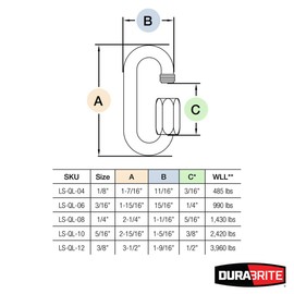 DuraBrite 316 Stainless Steel Oval Quick Link 5/16" - Marine Grade, Chain Link Connectors, Threaded Screw Links (Pack of 10)