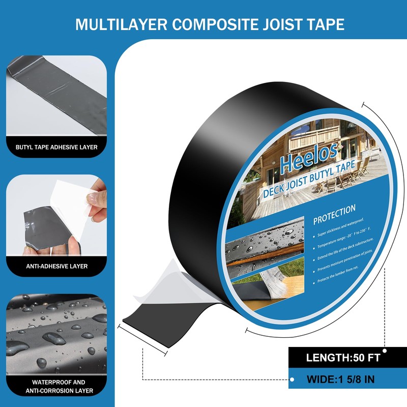 Heelos Deck Joist Tape 1-5/8'' x 50', Butyl Deck Tape