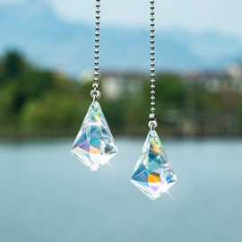 2 PCS Crystal AB Coating Ceiling Fan Pull Chain Extender Prisms Drop Gifts