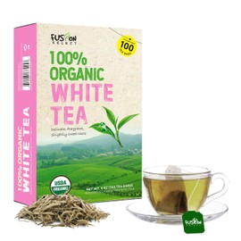 Fusion Select 100% Organic White Tea - Natural Herbal Infusion for Calmness, Relaxation, Wellness - Rich in Vitamins & Antioxidants - Zero Calories, Sugar, Fat - 100 Organic Premium White Tea Bags