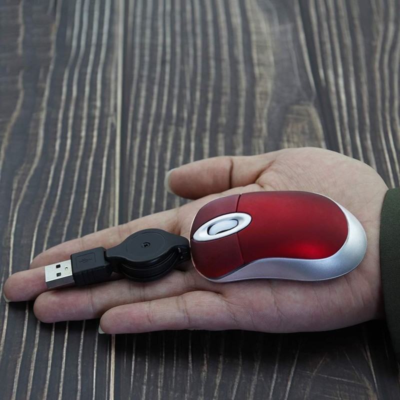DIWOSHE 3 Button Retractable Retractable Super Mini Mouse with Cable