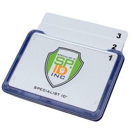 5 Pack - Heavy Duty Badge Holder for 3 Cards Horizontal - ID Cover Holds Three Badges Rigid Polycarbonate Multiple Card Case for 2 to 3 I’d - Top Load I.D. Case for Work by Specialist ID (Blue)