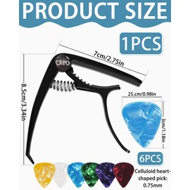 TPZORJX Capo for Guitar, Capo Guitars with 6 Picks, Capodasta Guitar for Ukulele, Western Guitar, Electric Guitar, Metal, Wood, Black