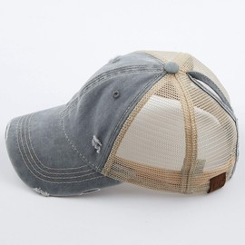 C.C Hatsandscarf Exclusives Washed Distressed Cotton Denim Ponytail Hat Adjustable Baseball Cap (BT-12) Grey