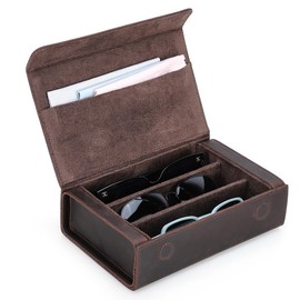 Contact's family Storage Case for 3 Glasses Storage Box, Genuine Leather Eyeglass Storage Box, Collection Case, Jewelry Storage, Small Accessories Storage, Eyeglass Case