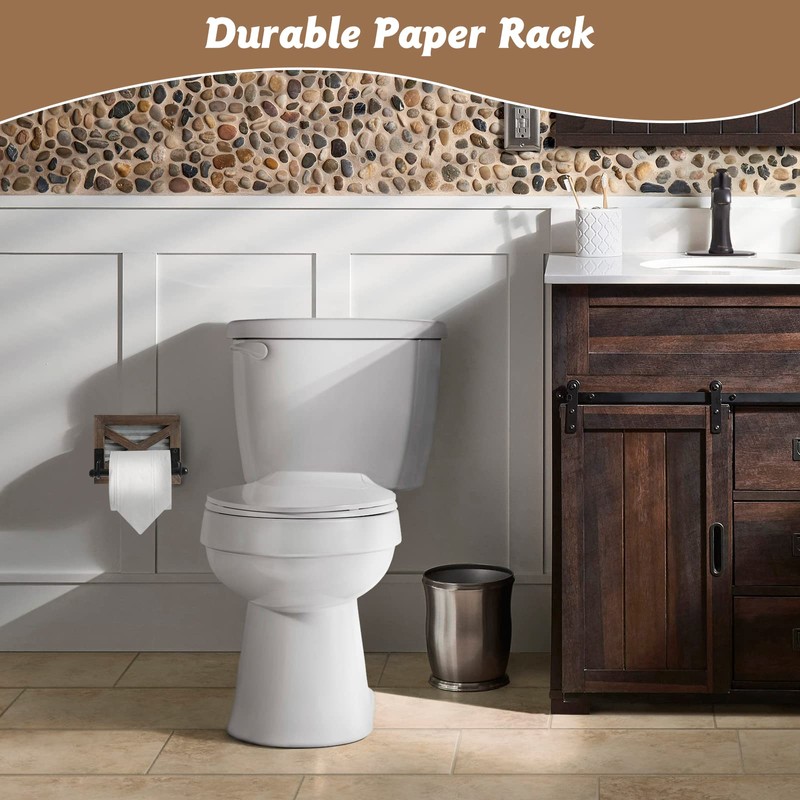 Farmhouse Toilet Paper Holder with Galvanized Metal& Black Metal -