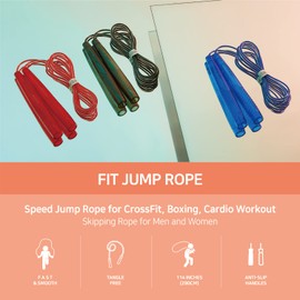 Exercise Jump Rope for Cardio, Boxing, CrossFit - Adjustable Skipping Rope for Men and Women, Lightweight, Tangle Free, Made in Korea(Crystal Gold Jumprope, UA-430) (Fit Blue)