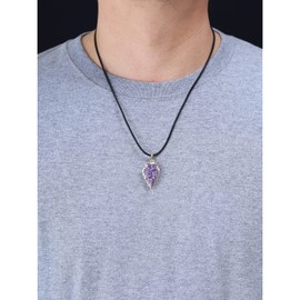 COAI Leather Necklace Arrowhead Necklace Raw Amethyst Crystal Necklace for Women 55cm