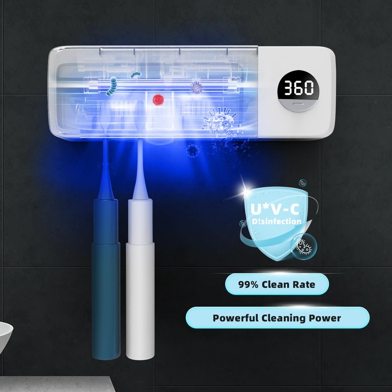 Auntyfey Sanitizeri Toothbrush Holder, Sanitizeri Toothbrush Cleaner, 2000mAh Rechargeable Cordless